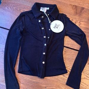 Princess Polly Black Button-Up Shirt